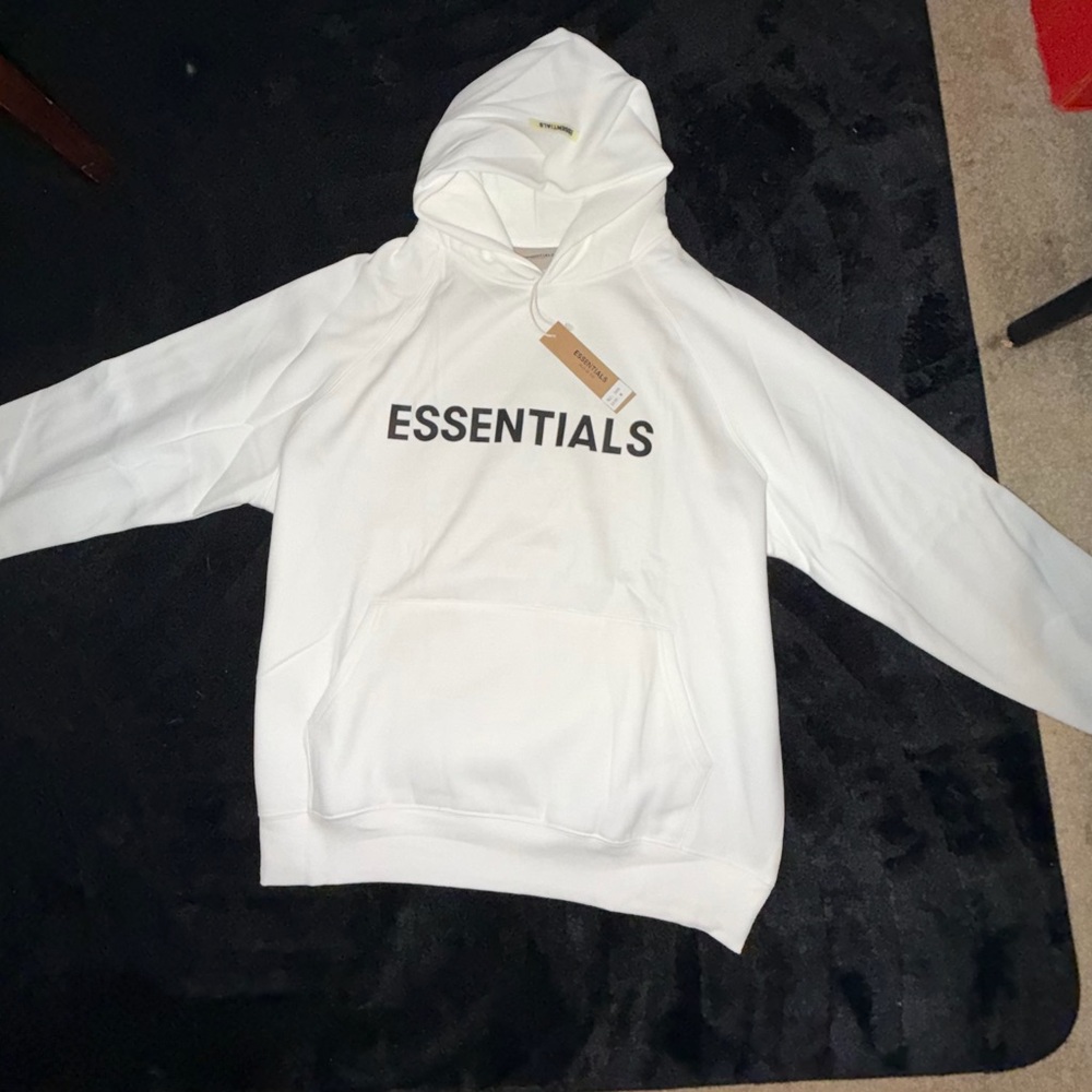 Essentials White Hoodie with Bold Logo